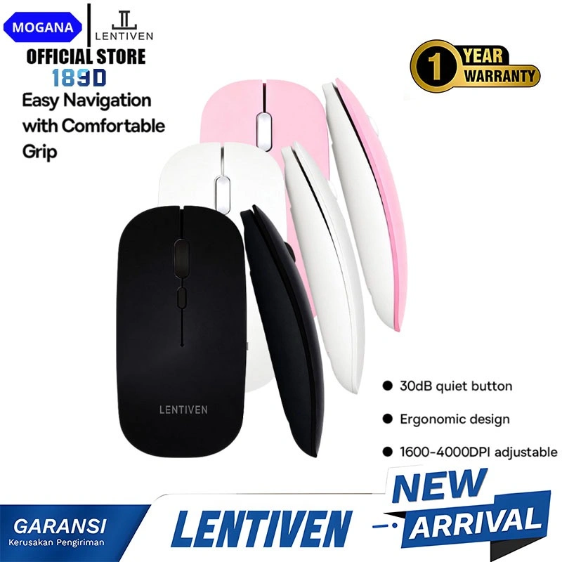 Mouse Wireless MOGANA LENTIVEN 2.4G 4000DPI Receiver USB untuk PC Laptop Garansi 1 Tahun 189D