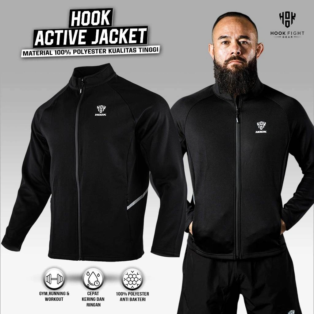 Hook Jaket Olahraga Pria Jacket Lengan Panjang Jogging Baju Fitness Sport Dry Fit Running Gym Windbreaker Long Sleeve Lari XJ1