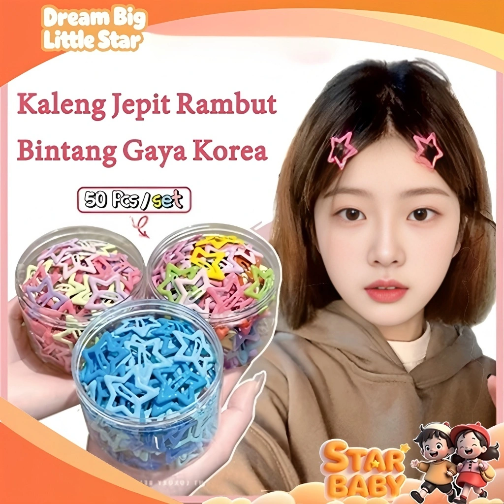 Jepit Rambut Bintang Korea 50/100 pcs / kaleng / Jepit Rambut Bintang Berwarna-warni / Aksesori Rambut Bintang
