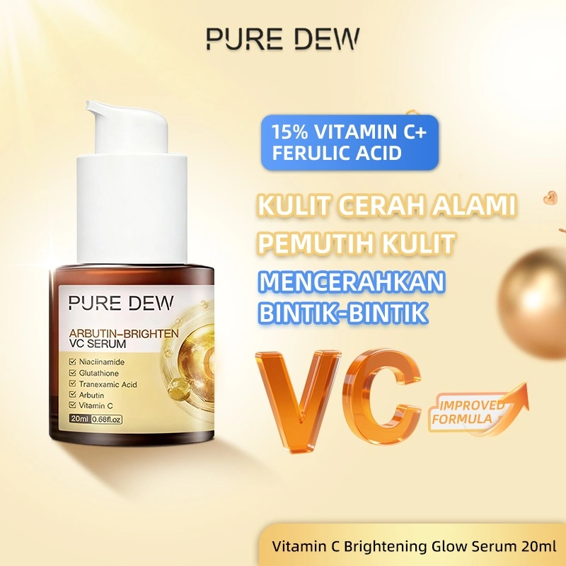 PURE DEW -Mencerahkan  Essence Serum Vitamin C Brightening Glow Serum 20ml With Niacinamide Brightening Skincare Cepat Cerahkan Noda Hitam