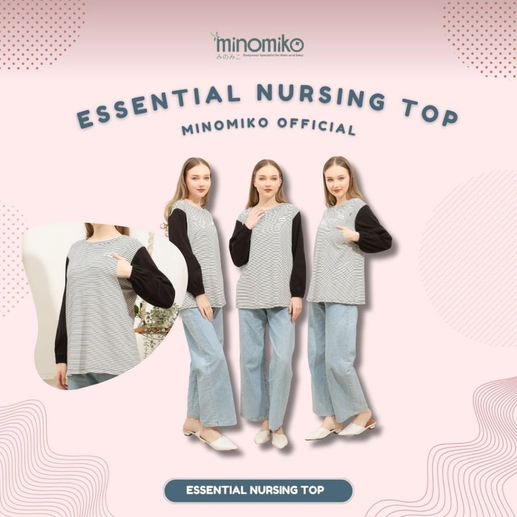 Minomiko Essential Nursing Top - Atasan Hijab Friendly Busui NonBusui Bukaan Kanan Kori| Nursing Top Atasan Baju Ibu Hamil & Menyusui | Daily Modis & Nyaman