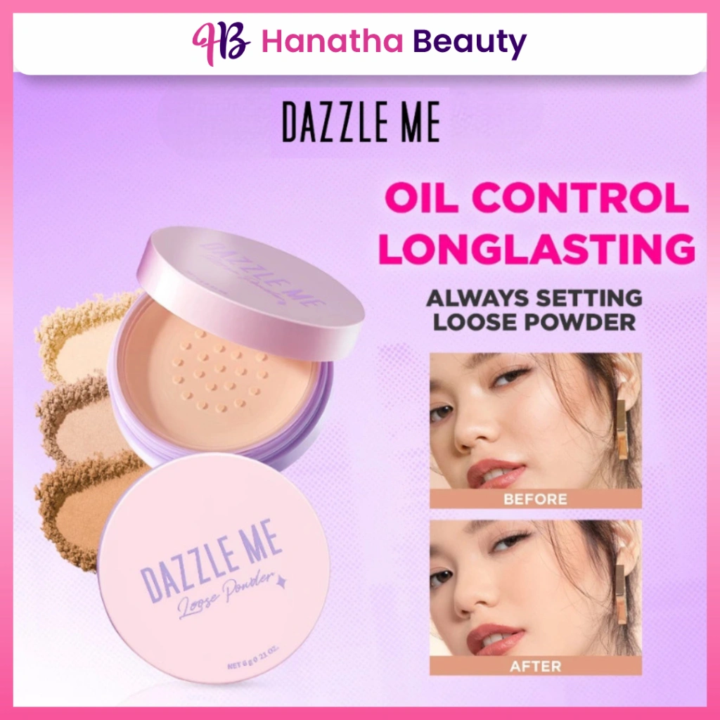 DAZZLE ME Always Setting Loose Powder - BPOM Super Soft Smooth Bedak Tabur Natural Translucent Kosmetik - Tahan 24 Jam / 6 gr