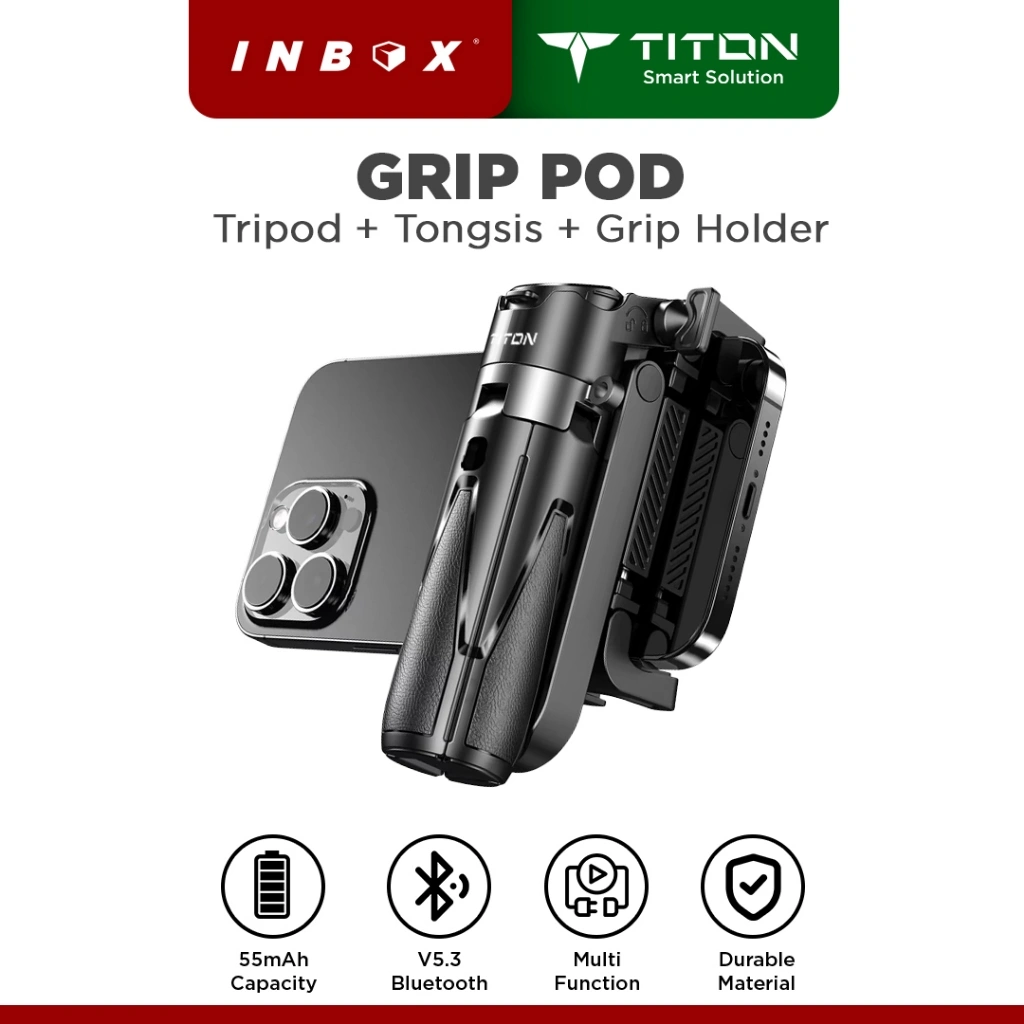 TITON GripPod 4 in 1 Pocket Phone Holder Grip Tripod Mini Tongsis Selfie Stick Kamera HP With Remote Bluetooth Monopod Portable