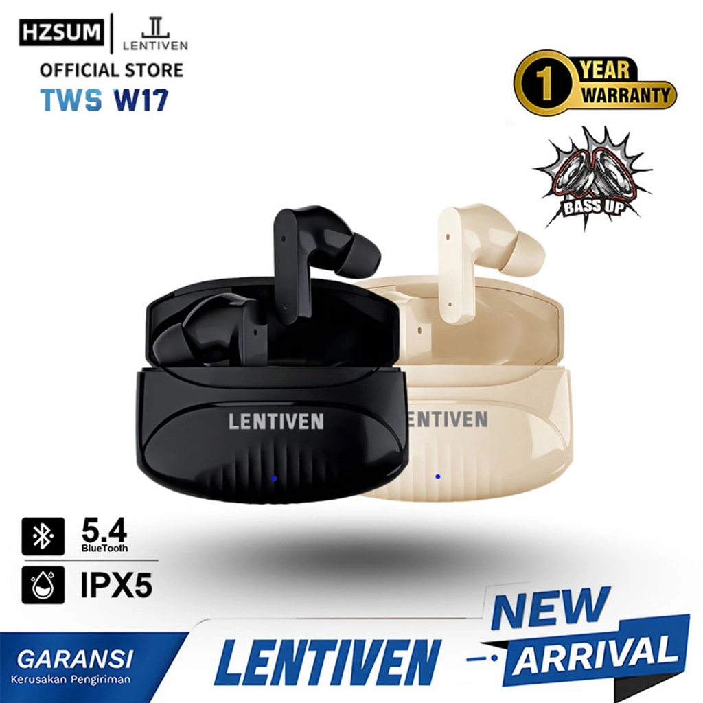 HZSUM LENTIVEN Earbuds TWS Wireless Earphone Bluetooth HEADSET 5.4 Hi-Res Audio IPX5 Garansi 1 Tahun W17