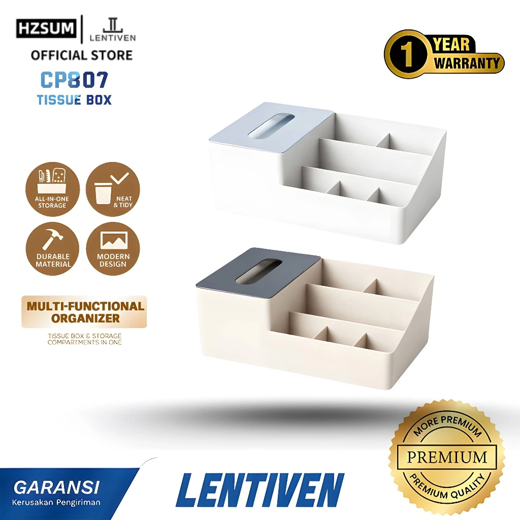 HZSUM LENTIVEN Tissue Tempat Penyimpanan Box Kotak Tissue Tempat Penyimpanan Make Up Organizer Meja Tisu raktisu CP807