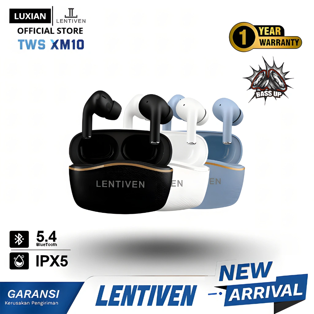 LUXIAN LENTIVEN Earbuds TWS Wireless Earphone Headset Bluetooth 5.4 Hi-Res Audio IPX5 Garansi 1 Tahun XM10