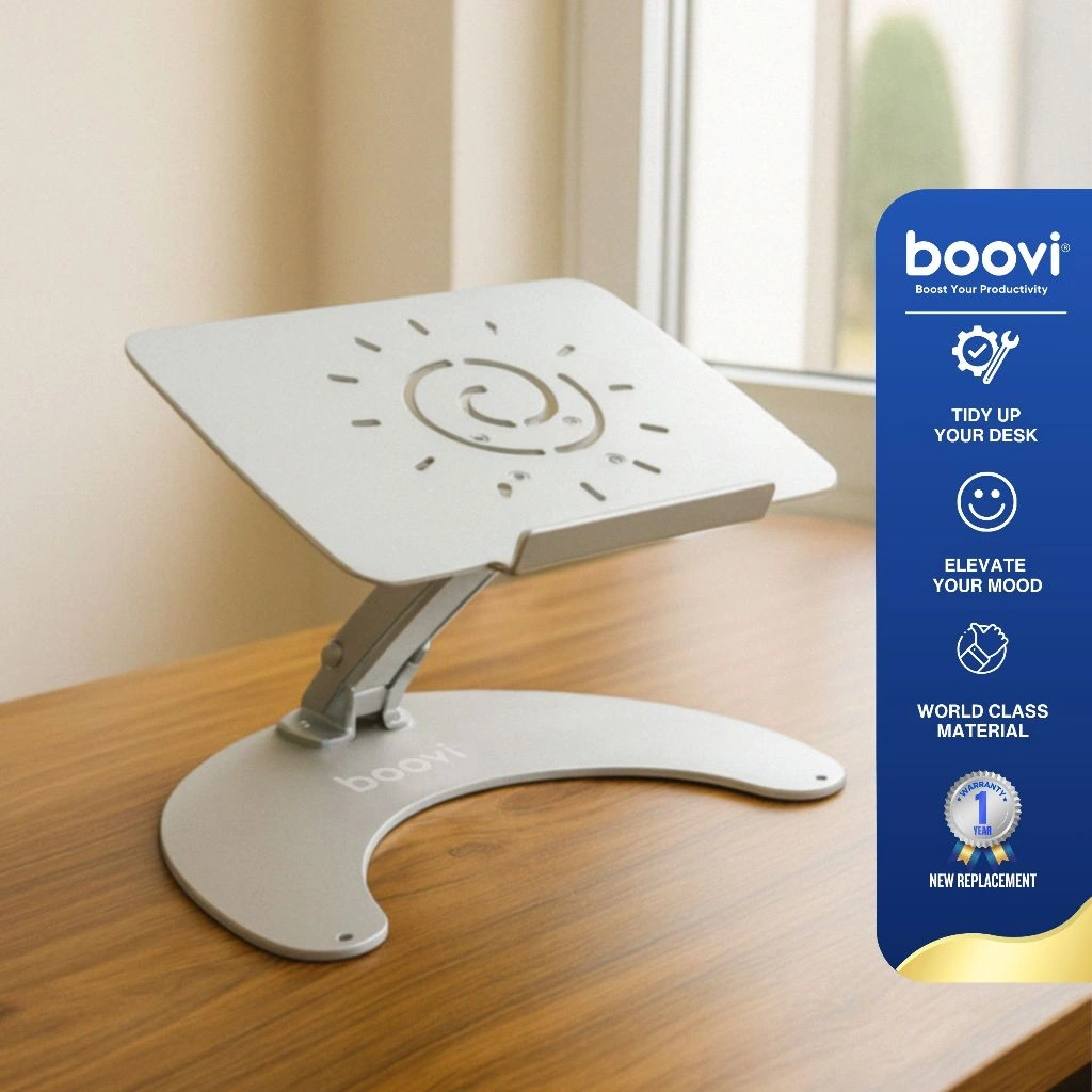 Boovi DE016 Notebook Stand Holder Square Aluminium Panel Size 30.4 x 22 cm Dudukan Laptop Adjustable