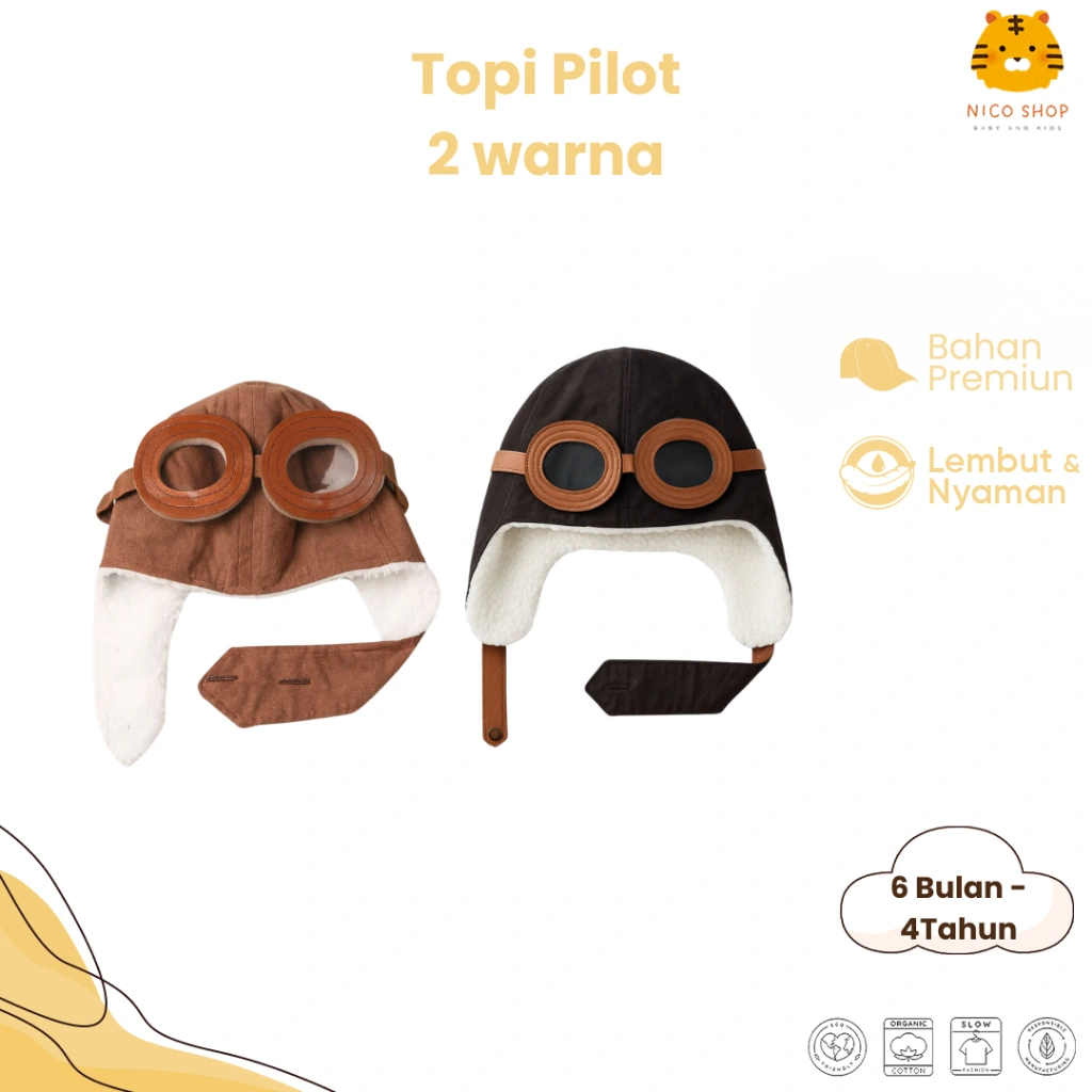 Nico Babyshop Topi Import Model Pilot 2 Warna Bahan Halus Dan Lembut