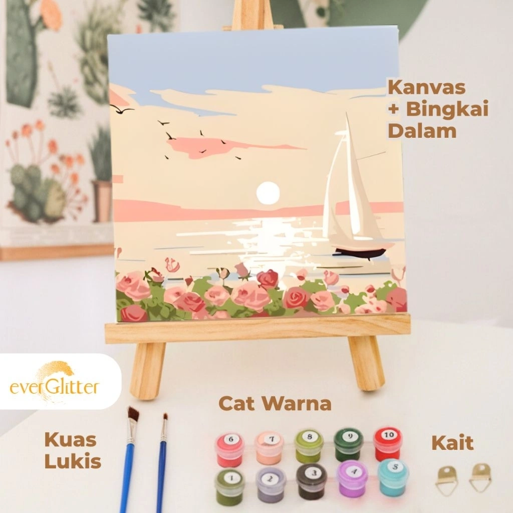 everGlitter Melukis Angka 20x20cm Lukisan Kanvas DIY Painting Kit With Kanvas