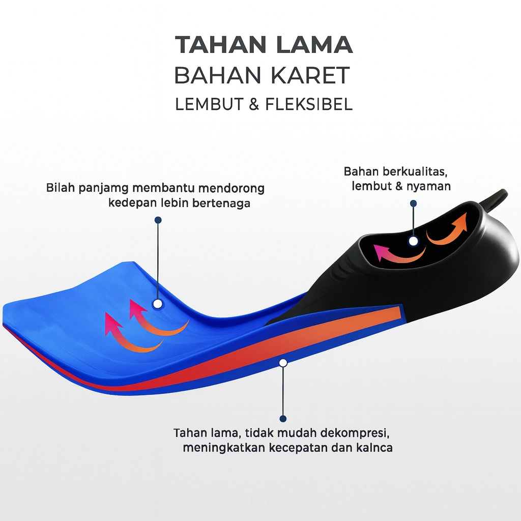Kaki Katak Fins Renang dan Snorkeling  Bahan Karet Lentur Anti-Selip Desain Aerodinamis