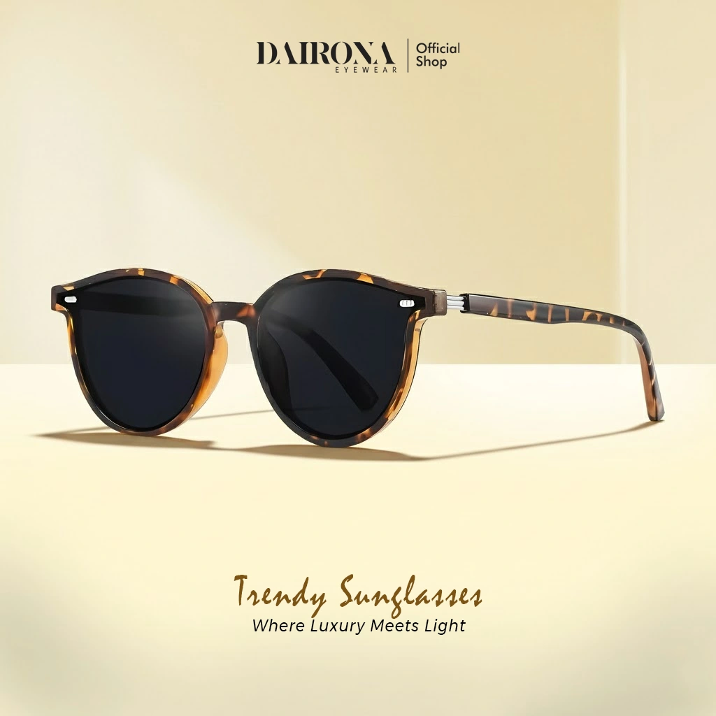 Dairona Eyewear Kacamata Hitam Anti Silau UV400 Polarized Sunglasses Gaya Korea Pria Wanita Bentuk Bulat PC SL 212