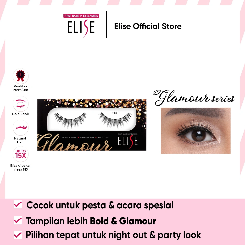 Bulu Mata Elise - Glamour 114 - Bulu Mata Semi Bold/Cocok untuk Glamour Makeup & Party Look