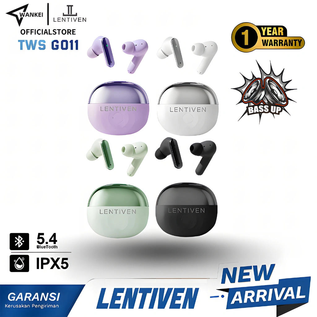 WANKEI LENTIVEN Earbuds TWS Wireless Earphone Bluetooth 5.4 Hi-Res Audio IPX5 Garansi 1 Tahun GO11