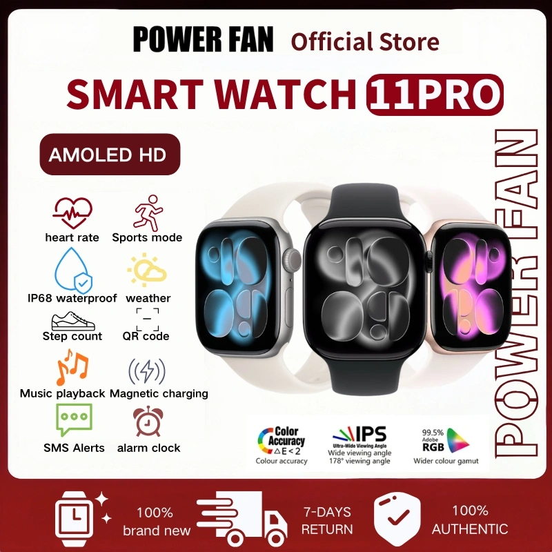 [Terkini] POWER FAN Smartwatch Seri 11 Pro Max 2,3 inci AMOLED HD Smartwatch wanita Waterproof Bluetooth Call Wallpaper khusus Beberapa mode olahraga IP68 GPS&NFC Smartwatch Pria Jam Tangan Smartwatch