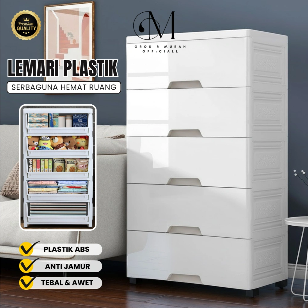 GROVE MAISON Lemari pakaian plastik 3-6 Susun putih polos multifungsi Lemari plastik premium Lemari Pakaian Anak Lemari Laci