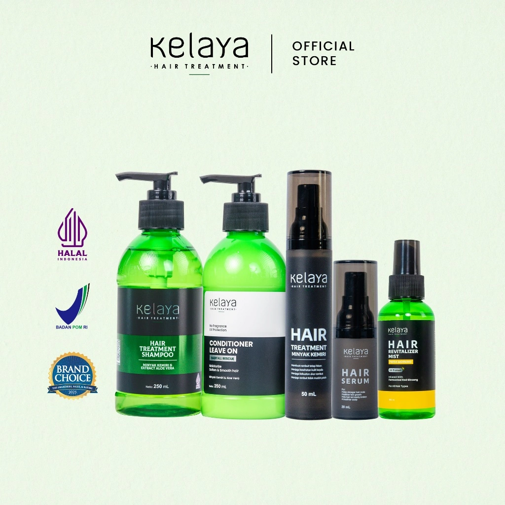 Kelaya Shampoo 250ml + Conditioner 250ml + Minyak Kemiri 50ml + Serum 20ml + Hair Mist 100ml