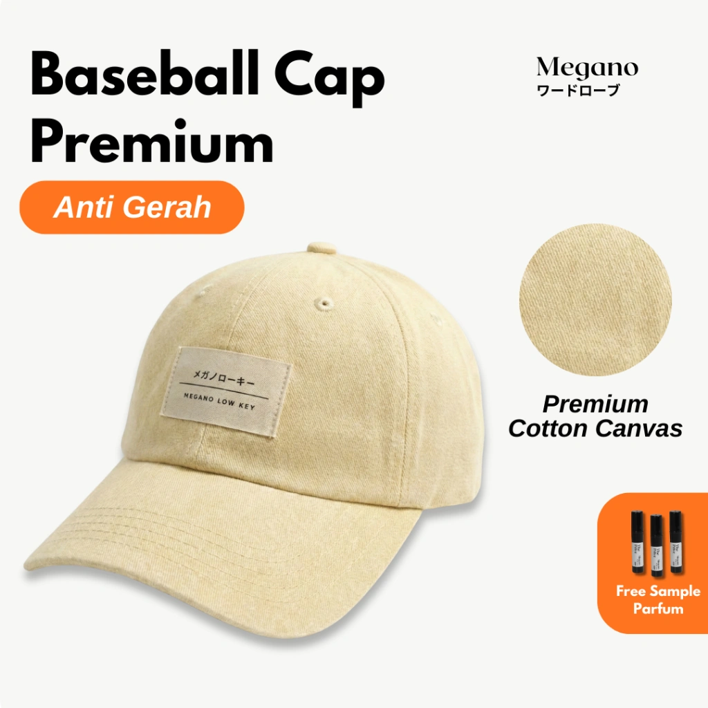 Megano.co  - Low Key Baseball Cap Cream | Topi Baseball Distro Pria dan Wanita Simple Warna Cream