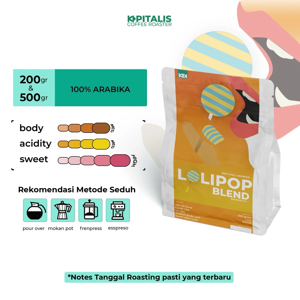 Kopitalis Biji Kopi atau Bubuk Kopi Blend Lolipop Full Arabika - coffee esspreso blend