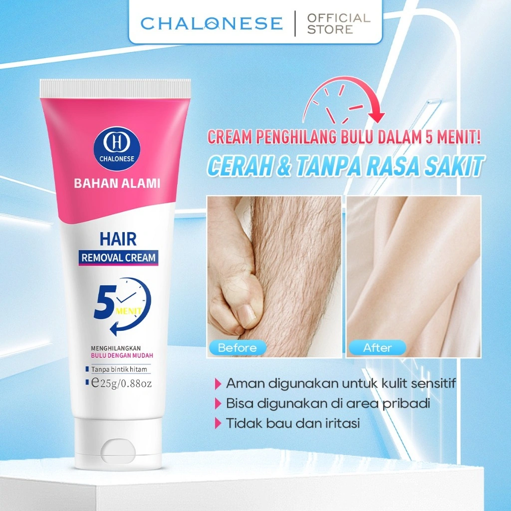 [CHALONESE] Hair Removal Cream Membantu Menghilangkan Bulu dan Rambut di Kulit Tanpa Bau dan Membuat Cerah tidak menyebabkan iritasi tidak membuat kemerahan bisa digunakan untuk semua jenis kulit hanya butuh 5 menit