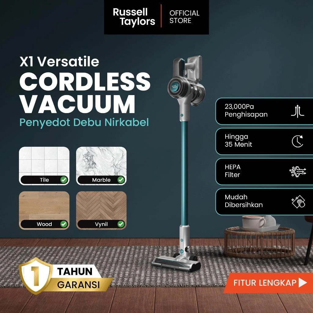 Russell Taylors X1 Vacuum Cleaner Daya Hisap Kuat 23000 Pa Anti-Tangle Garansi Resmi 1 Tahun