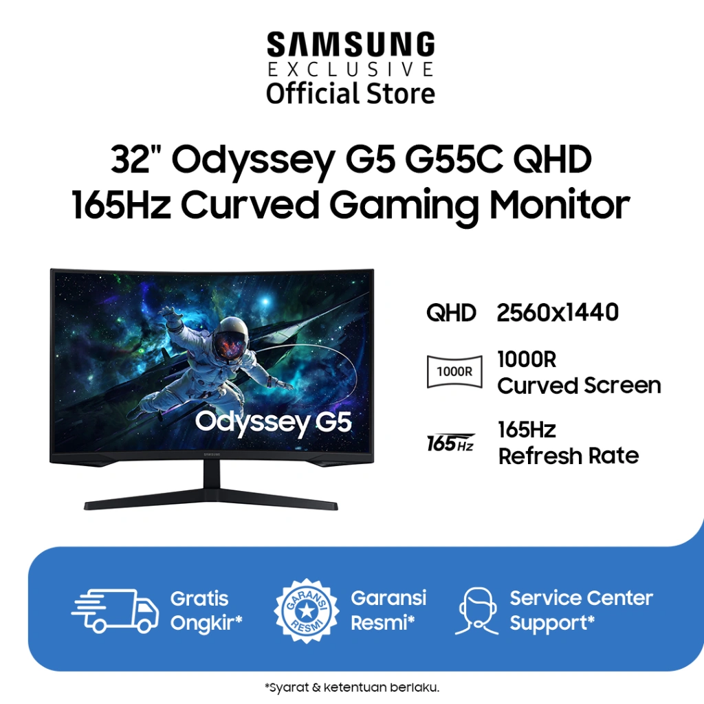 Samsung Monitor Odyssey 32" G5 G55C QHD 165Hz | Gaming Monitor | LS32CG552EEXXD