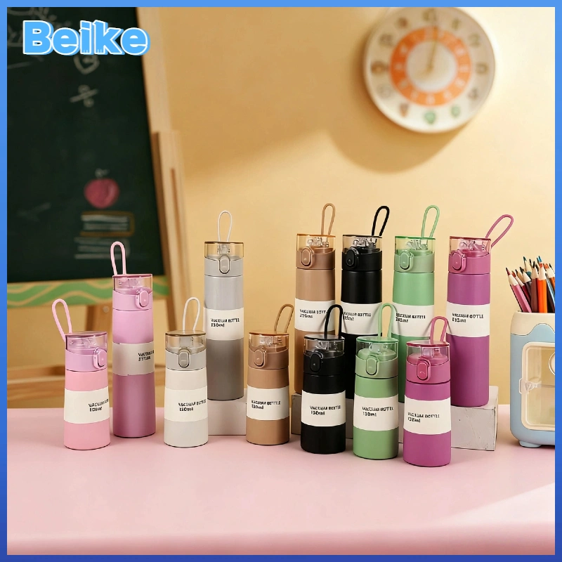 Beike (COD) 304Termos anak stainless steel 250ml/150ml, mudah dihancurkan dengan satu tombol, tahan lama, portabel, botol air anak-anak yang ringkas, bebas BPA