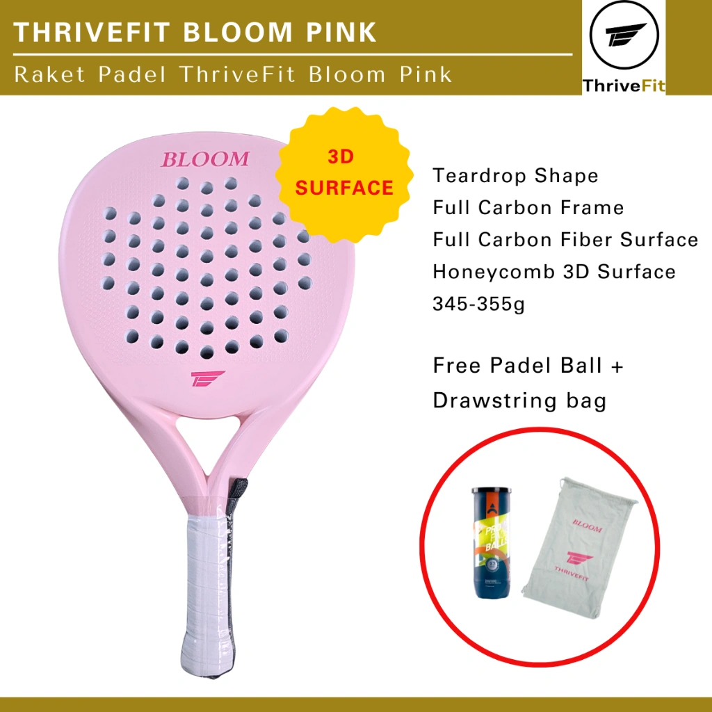 THRIVEFIT Bloom 3D Surface Padel Racket / Raket Padel ThriveFit Bloom Pink 3D Surface
