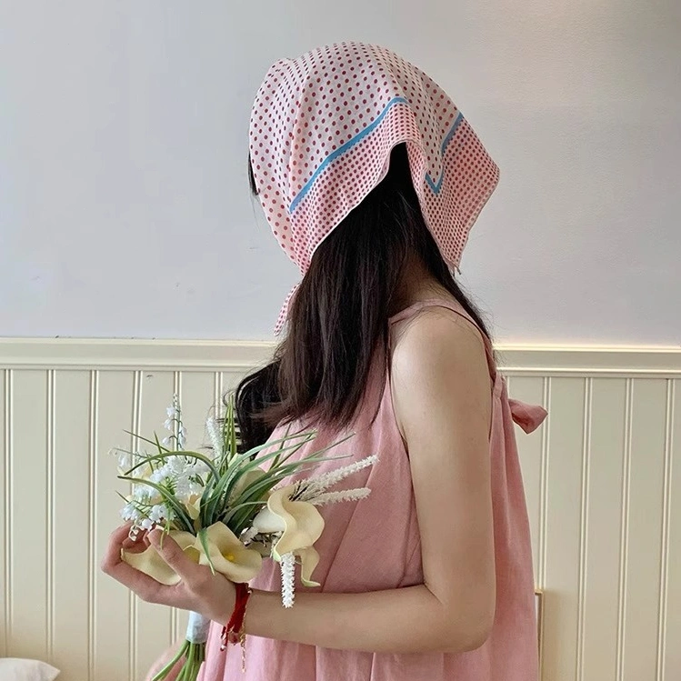 Polkadot Scarf Vintage Segar Gaya Pedesaan 70x70cm Jilbab Segiempat Soft Bernapas Syal Leher Wanita Simpel Lucu Ins Syal Korea Gaya Sastra Bandana Korean Style