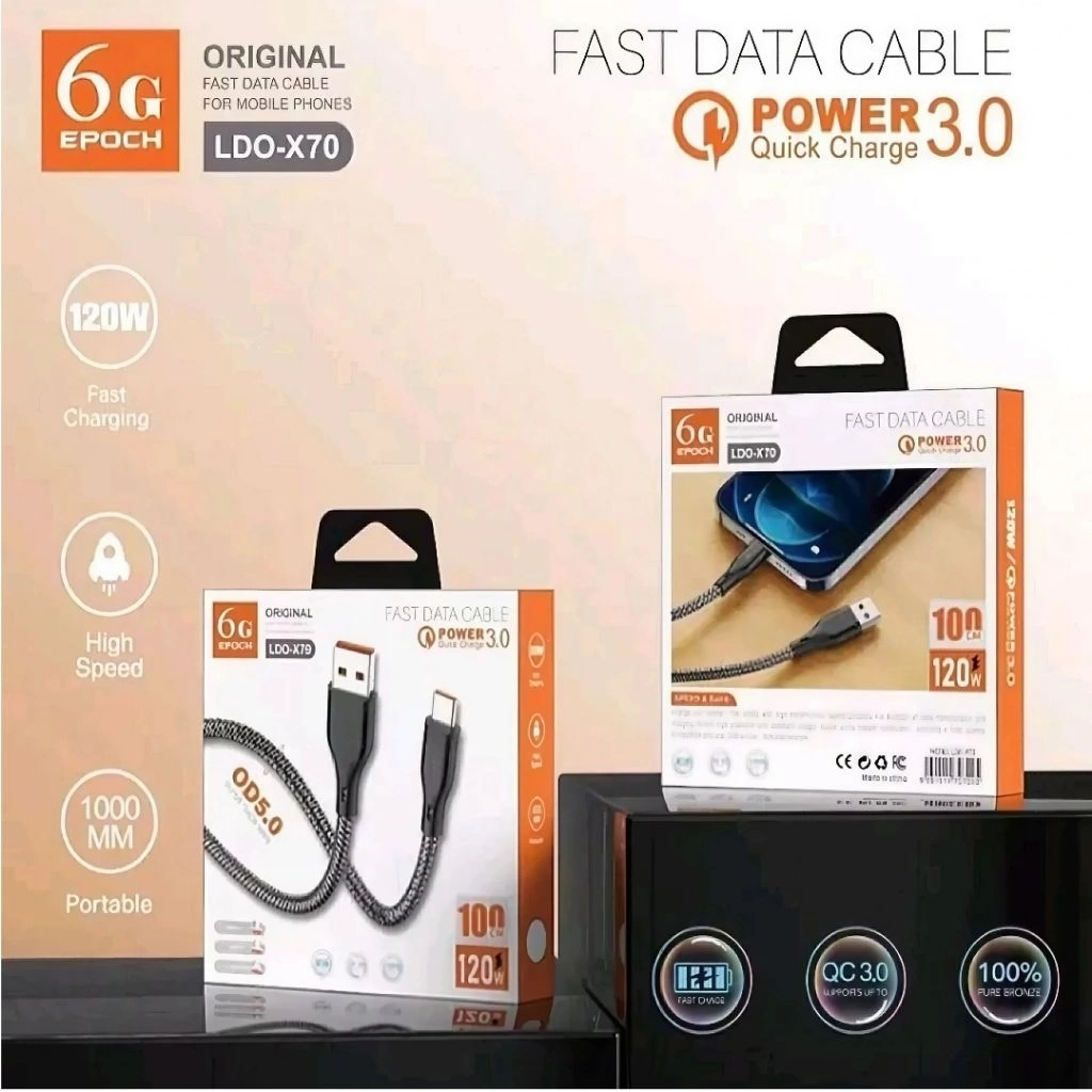 Kabel Data X70 1 Meter 120W 6G Fast Charging Nylon Micro USB Type-C Android