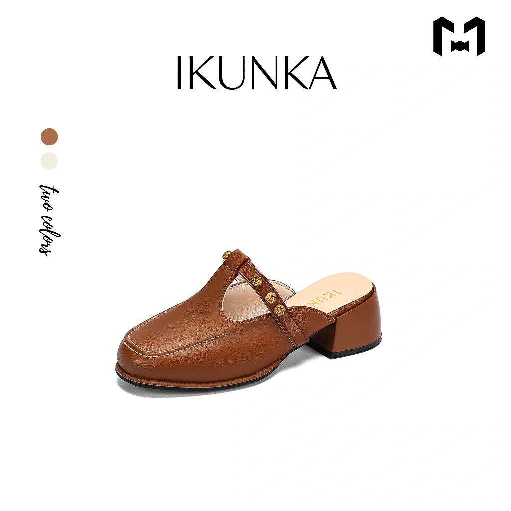 IKUNKA Sandal Mules Wanita Sepatu Tumit Tinggi Sintetis Slip On Daily Elegan Heels / Hak 3.5 cm LV59