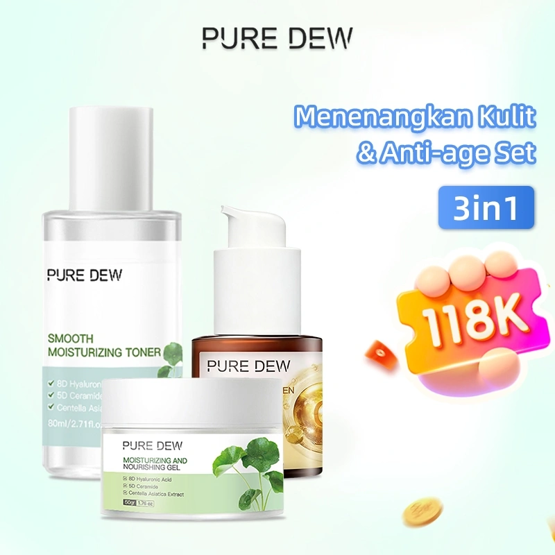 PURE DEW - Menenangkan Kulit&Anti age Set 3in1Skin Barrier Hyalucera Moisturize Gel + Vitamin C Brightening Glow Serum + 5X Ceramide Shoothing Hydrating Toner