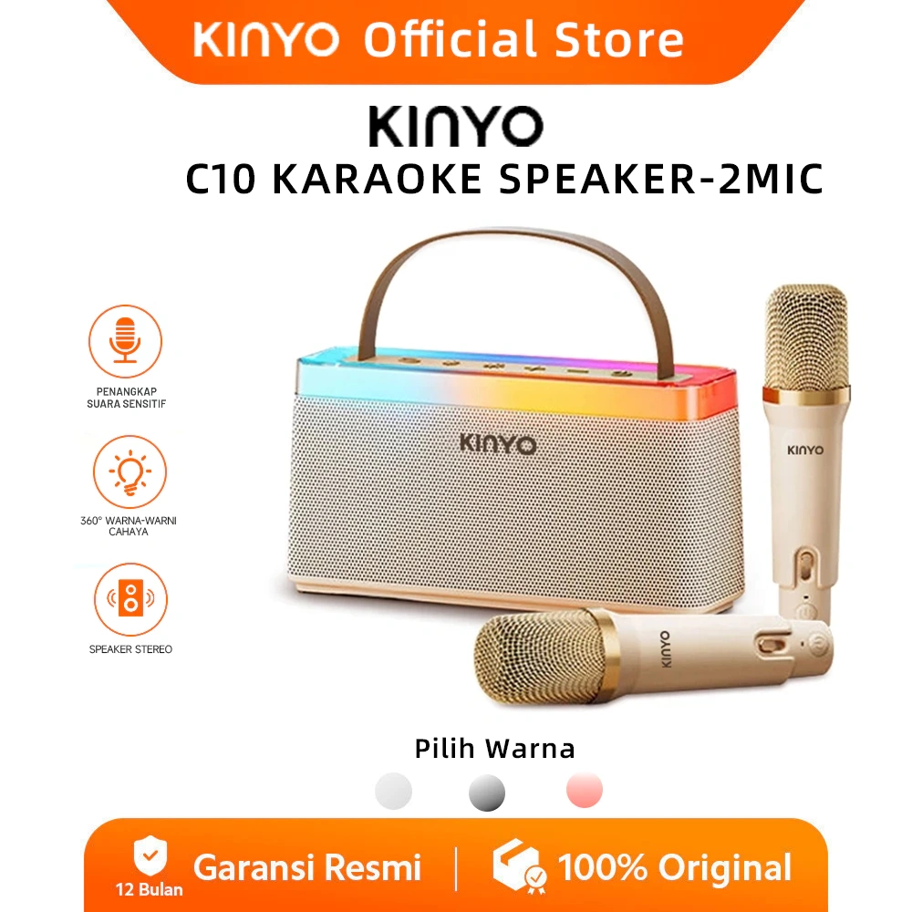 KINYO C10 speaker bluetooth super bass RGB 4000mAh WITH 2 MICROPHONE HIFI STEREO Garansi 1 Tahun