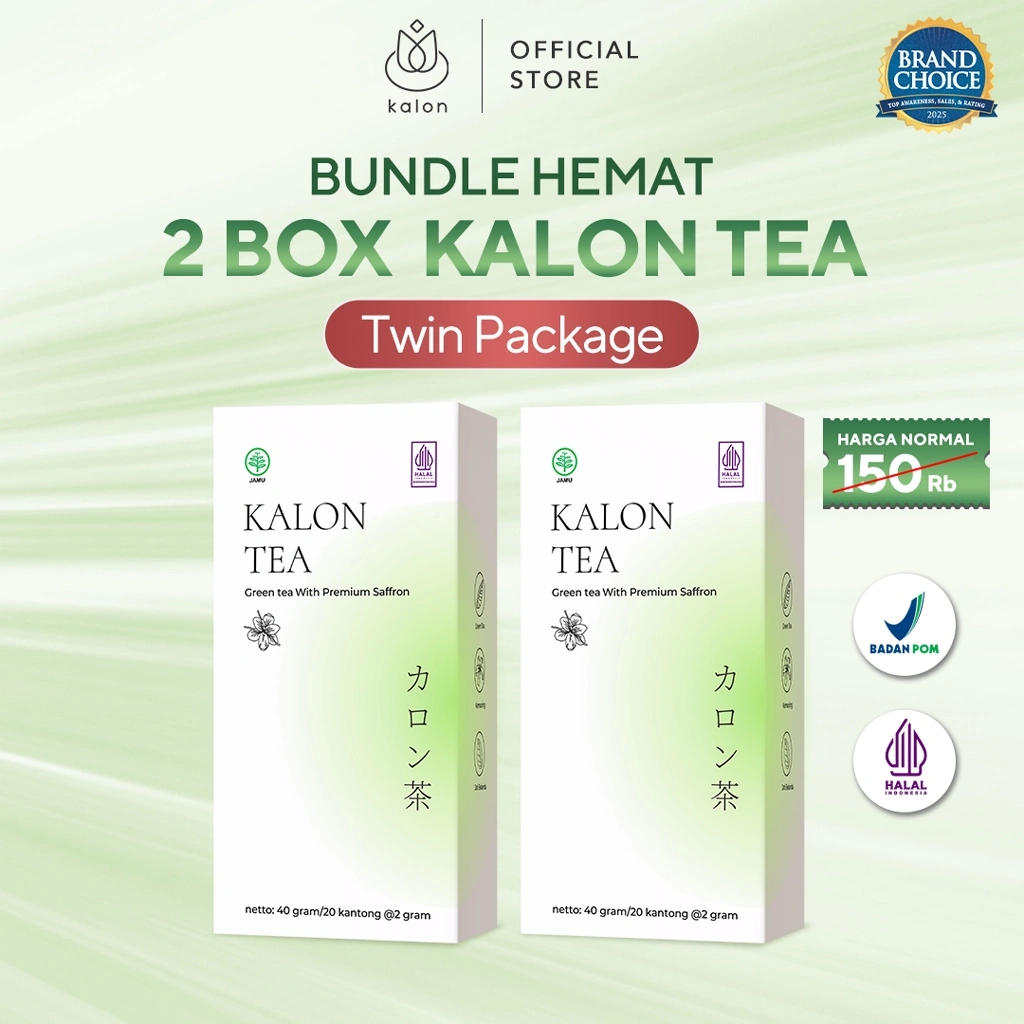 Twin Package 2 Box Kalon Teh Hijau Premium Saffron BPOM & Halal MUI Teh Pelangsing Herbal