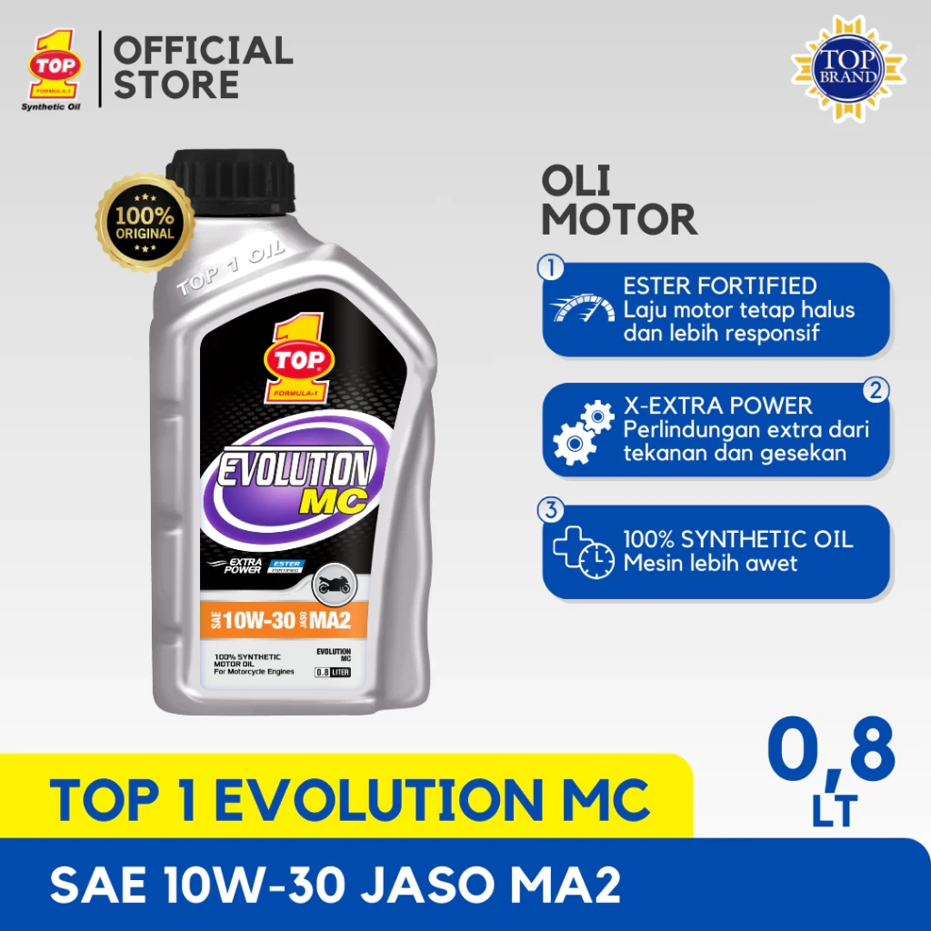 TOP1 TOP 1 EVOLUTION MC SAE 10W-30 OIL OLI MOTOR SYNTHETIC ESTER BEBEK SPORT ASLI 100% 800ML