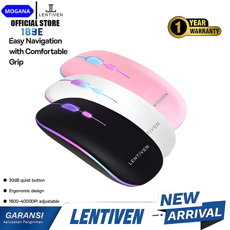 Mouse Wireless MOGANA LENTIVEN 2.4G 4000DPI Receiver USB untuk PC Laptop Garansi 1 Tahun 189E