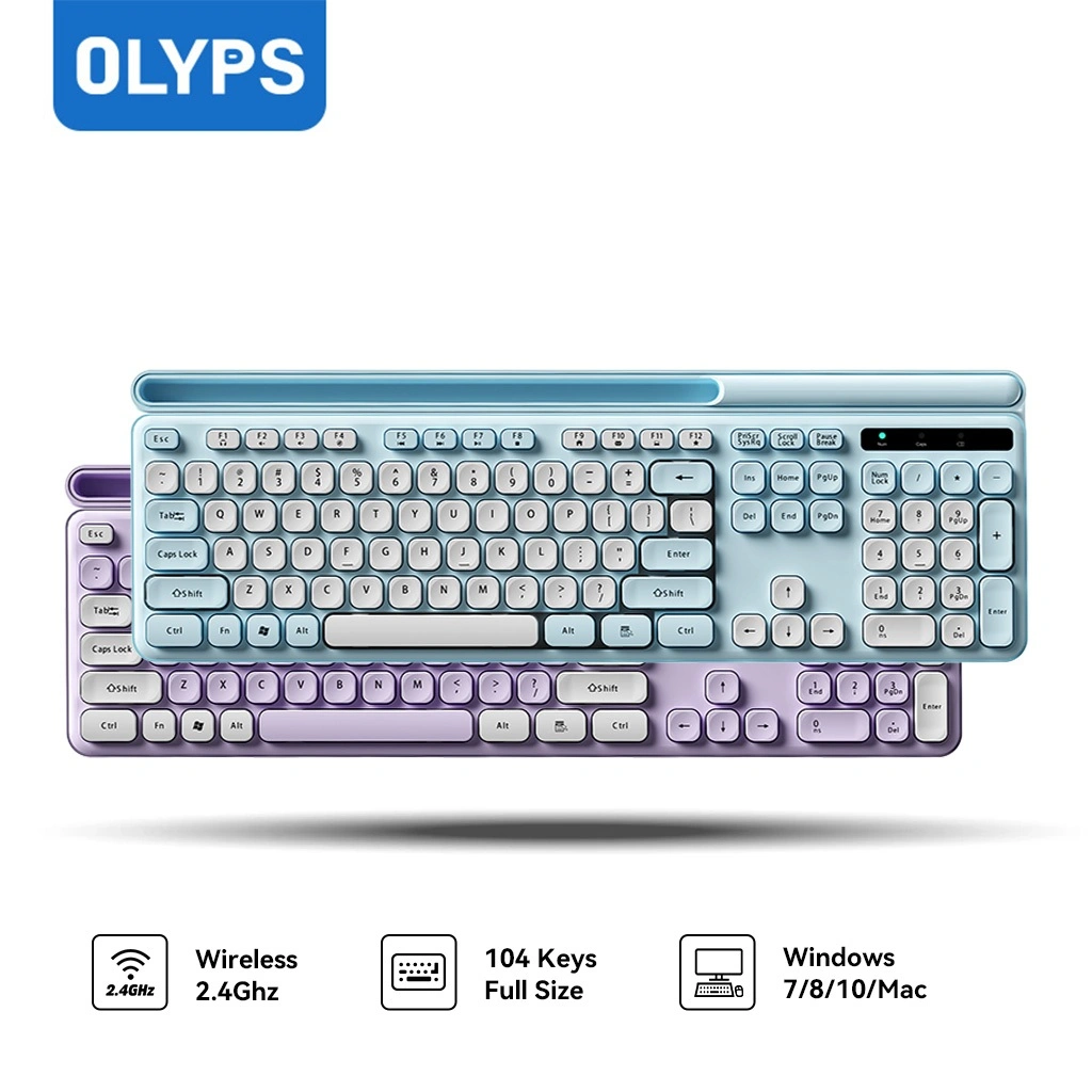OLYPS Keyboard Wireless 2.4Ghz Portable 104 Key Full Size Laptop Tanpa Kabel Ergonomic for PC/Laptop