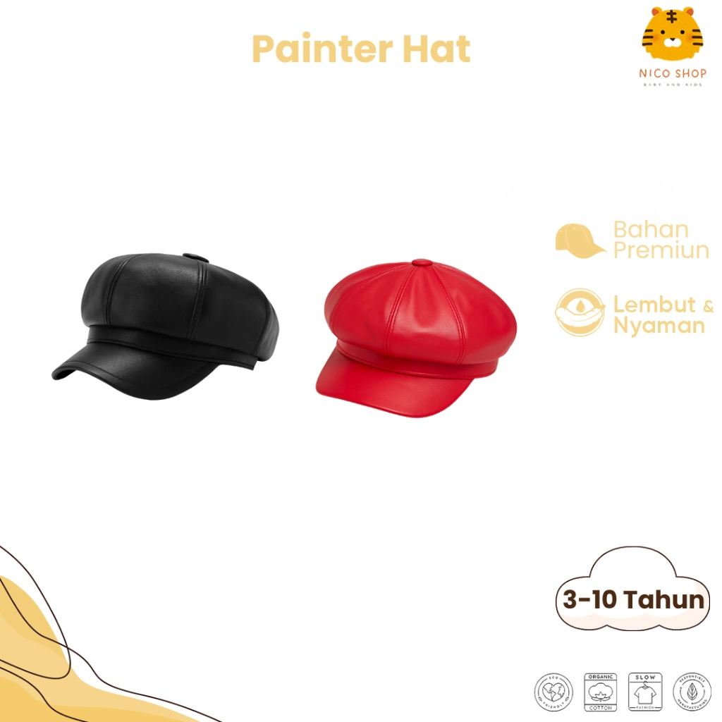Nico Babyshop Topi Kulit PU Newsboy Vintage – Kasual Retro Pria Wanita
