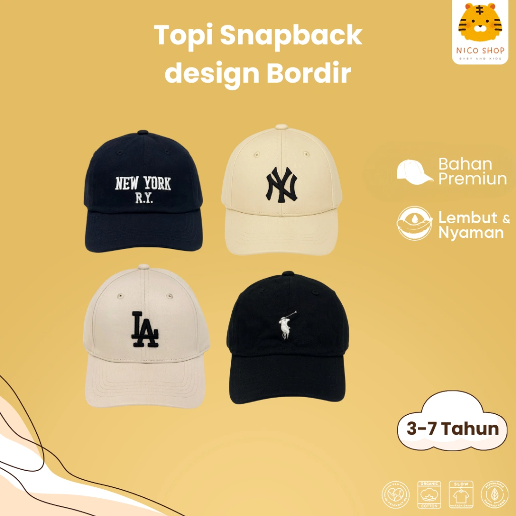 Nico Babyshop Topi Anak Unisex laki laki Perempuan Baseball Model Korea New York Style Premium Bordir Tebal