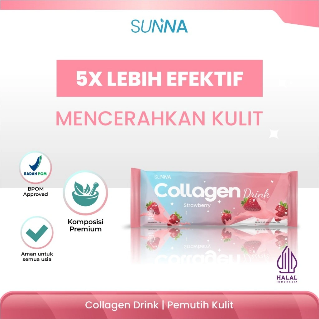 Sunna Collagen Drink BPOM | Kolagen Ikan Alami Rasa Strawbery with L-Gluthatione