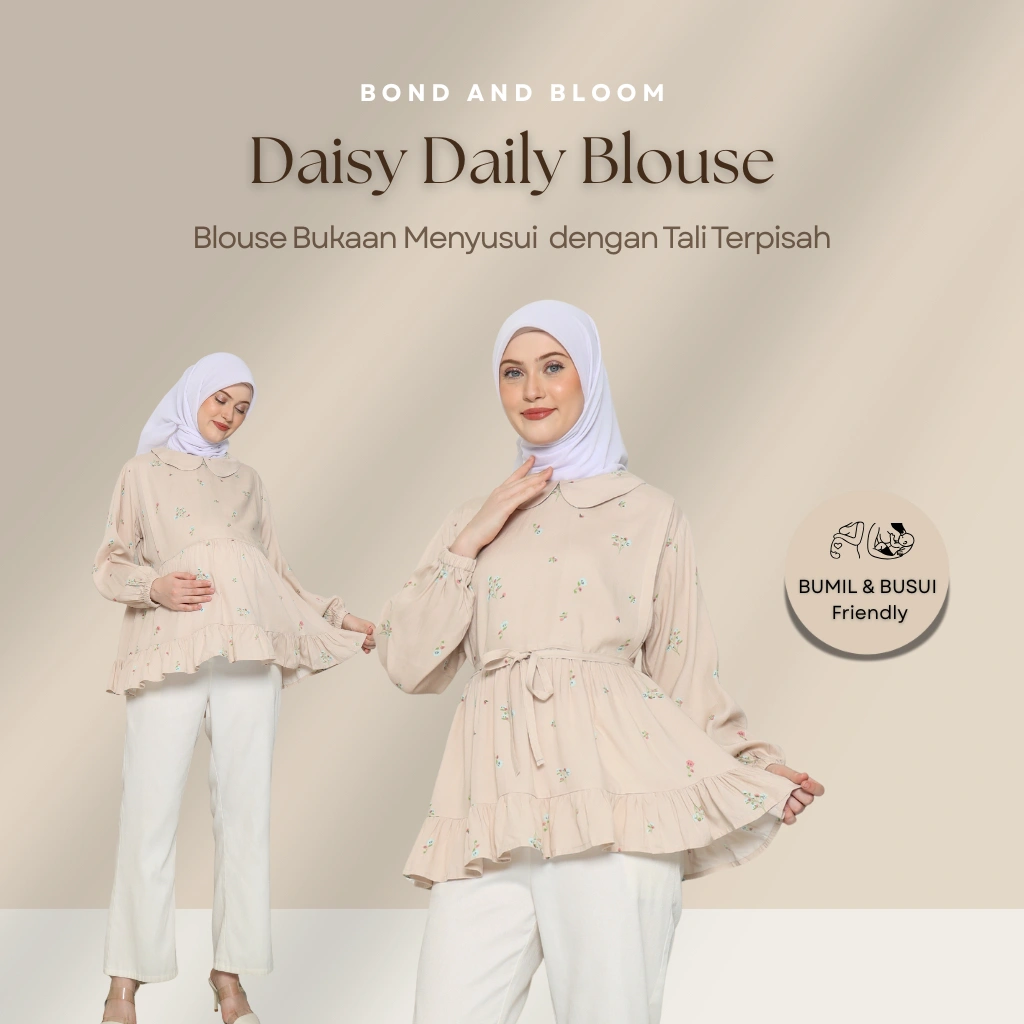 Bond and Bloom Daisy Pink Flower Blouse Hamil dan Menyusui Lengan Panjang Bukaan Samping