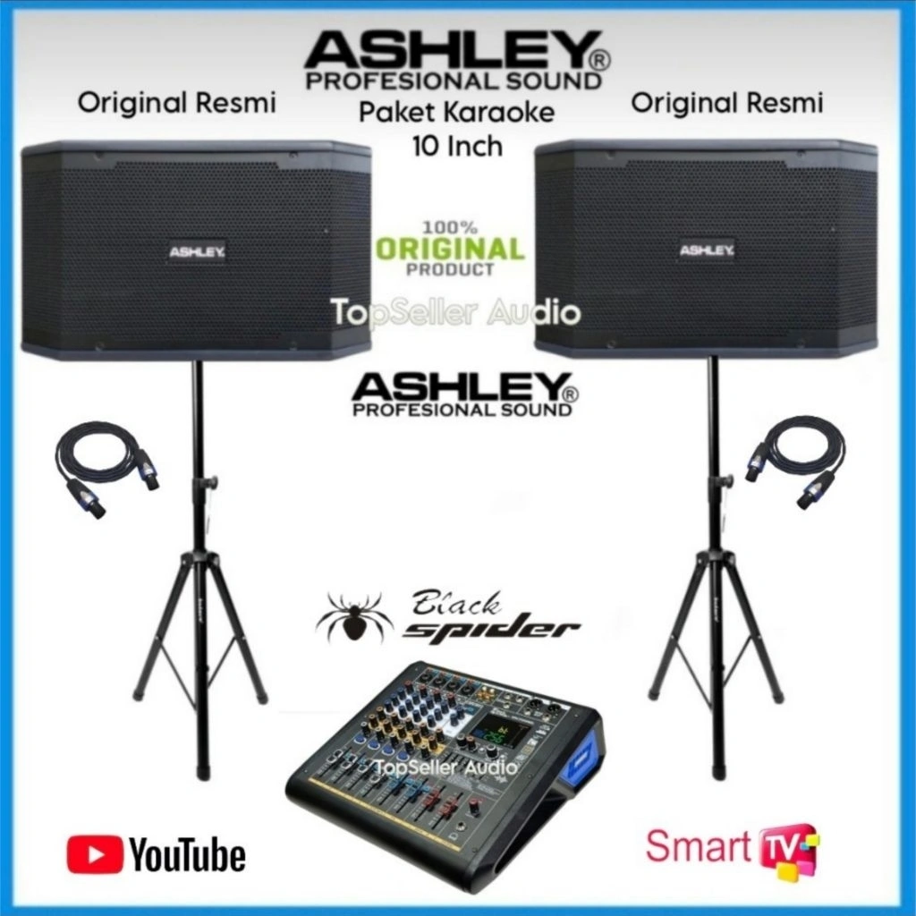 Paket Sound System Karaoke Speaker Ashley K2310 Original Power Mixer BlackSpider ER4 Bluetooth Original Garansi Resmi