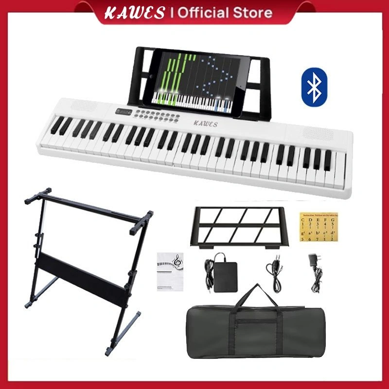 KAWES- Bluetooth Piano Elektronik Multifungsi, Piano 61-Key  Keyboard elektrik 61 tuts, keyboard elektrik portabel, piano keyboard  Dapat diisi ulang