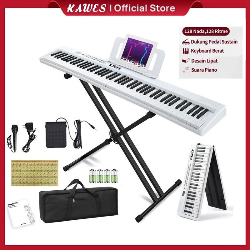 KAWES 61-tuts piano lipat piano elektrik pintar 61-tuts keyboard portabel keyboard piano dapat dilipat