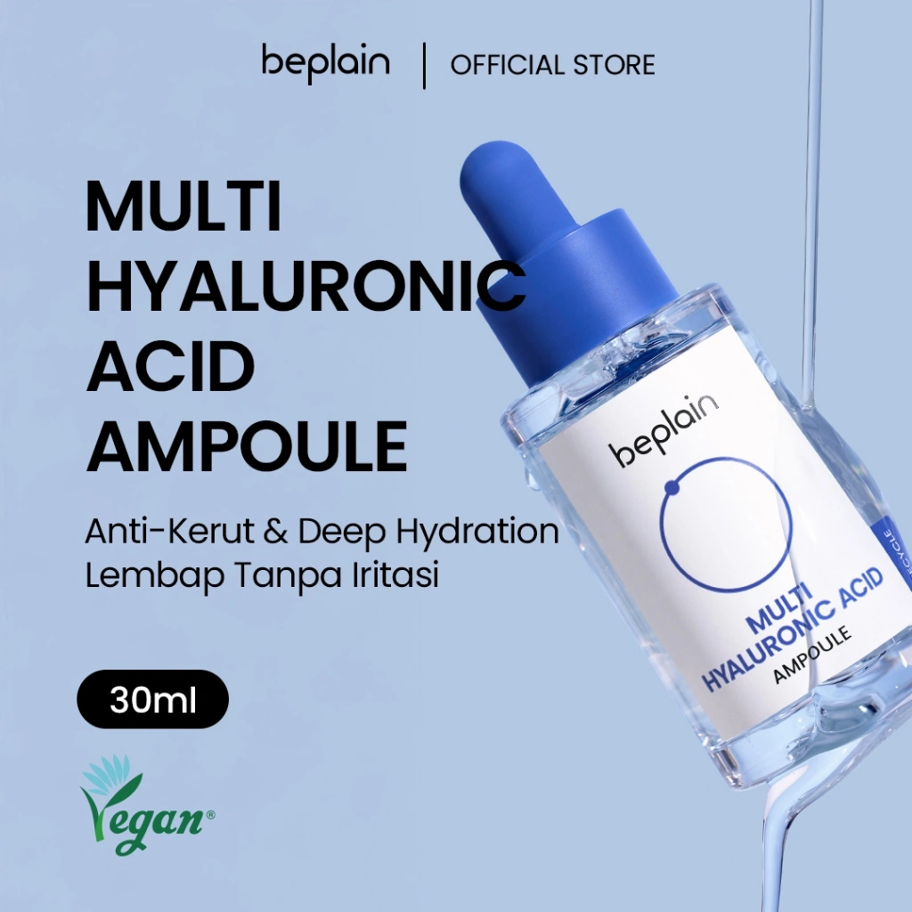 BEPLAIN MULTI HYALURONIC ACID AMPOULE 30ml |  Untuk Semua Jenis Kulit (Berjerawat & Sensitif) | Vegan | Daily Serum – dengan Fungsi Anti-Kerut