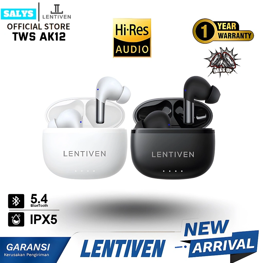 SALYS LENTIVEN Earbuds TWS Wireless Earphone Bluetooth 5.4 Hi-Res Audio IPX5 Garansi 1 Tahun AK12
