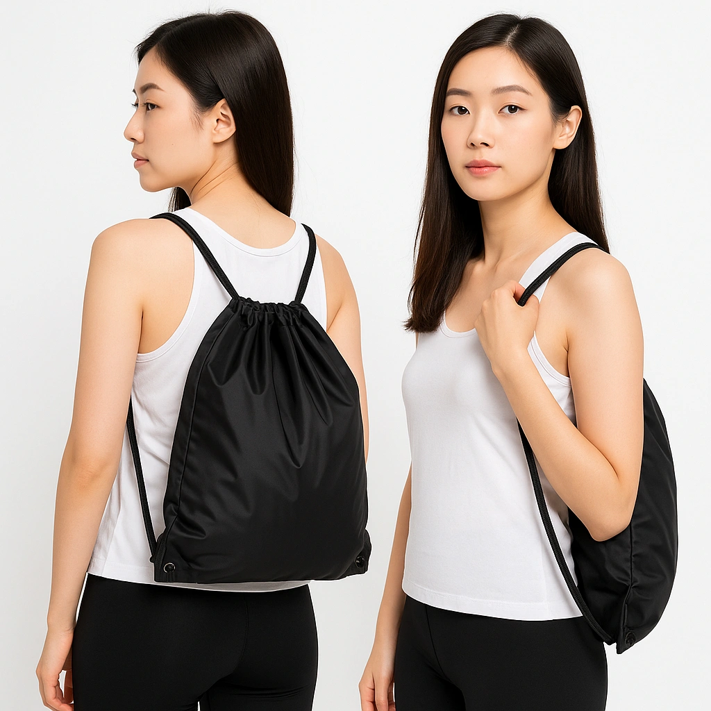 OKAVANGO STORE – Tas Serut Ransel Polos Hitam – Drawstring Bag Unisex Simple Stylish untuk Sekolah