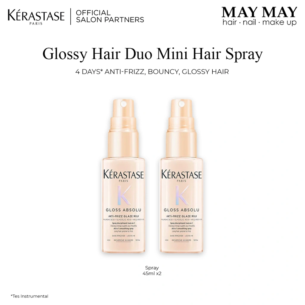 Kerastase Gloss Absolu Glossy Hair Duo Mini Hair Spray - Anti Frizz Glaze Milk 45ml x 2 - Heat Protectant untuk Rambut