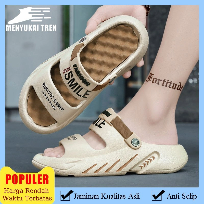 Sandal Pria Keren Slip On Outdoor Cowok Kekinian Original Gunung Anti Slip Sendal Pria Two Straps