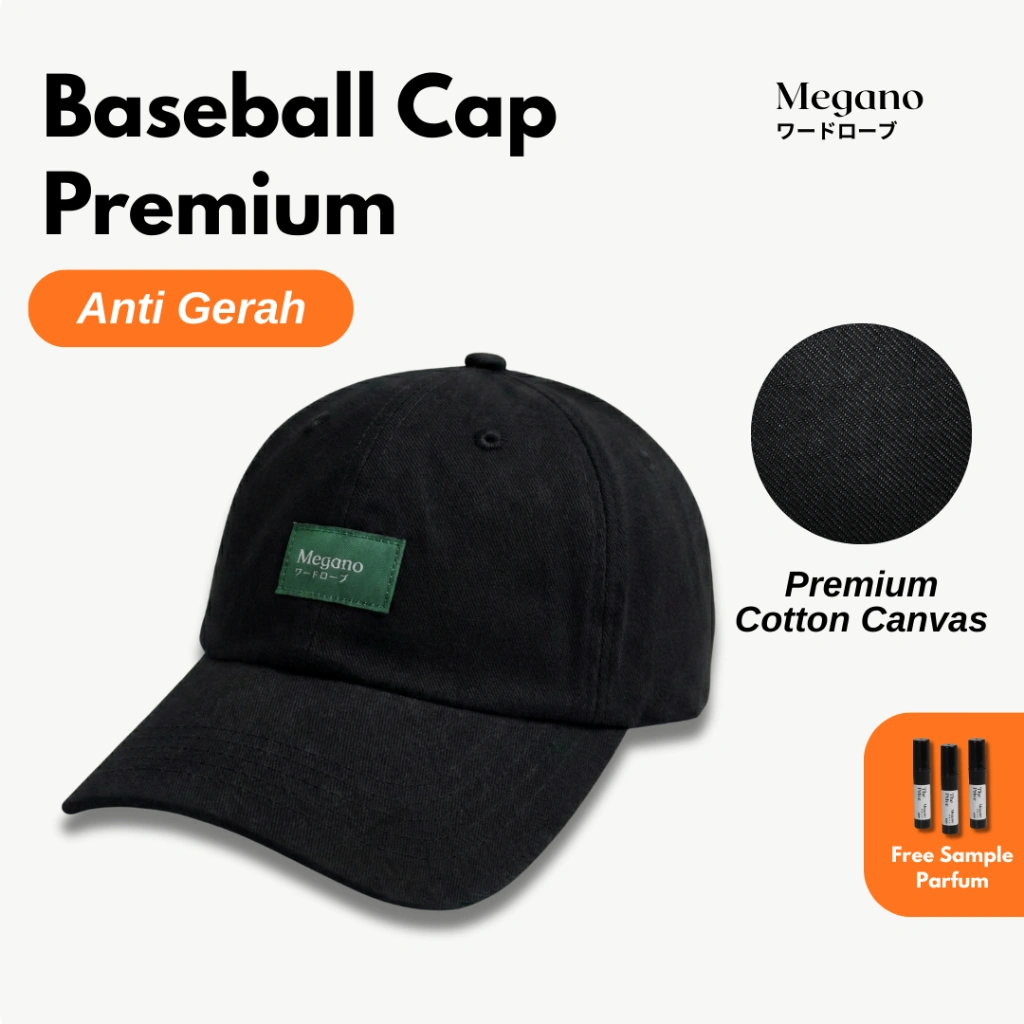 Megano.co  - Midori Topi Baseball Cap Pria & Wanita Warna Hitam Bahan Premium | Topi Polo Cap Distro