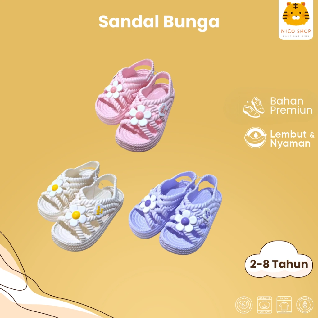 Nico Babyshop Sandal Bunga Anak Perempuan – Lembut, Lucu & Nyaman Dipakai